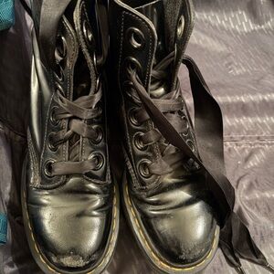 Dr.Martens Lace-Up Boots with black Ribbon shoe strings.